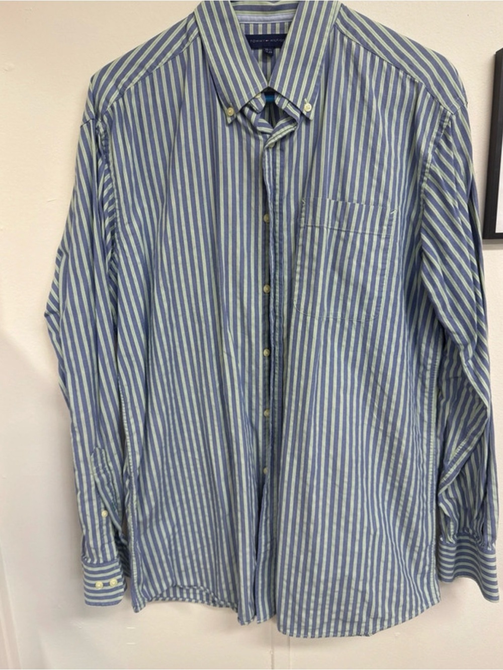 Tommy Hilfiger Blue and White Vertical Stripe Button-Down Shirt